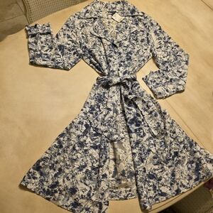 ​🌟 NWT Dot Dot Blue & White Patterned Lace MIDI Duster / Cover-Up - Retail $108